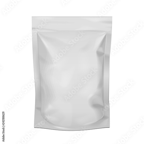 Blank Food Flexible Pouch Snack Sachet Bag. Mock Up, Template. Illustration Isolated On White Background. Ready For Your Design. Product Packaging. Vector EPS10
