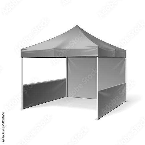 Promotional Outdoor Event Trade Show Pop-Up Tent Mobile Marquee. Mock Up, Template. Illustration Isolated On White Background. Ready For Your Design. Product Advertising. Vector EPS10