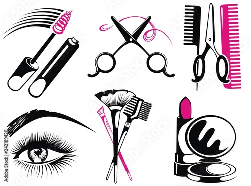 Cosmetics and fashion symbols. Make up artist objects