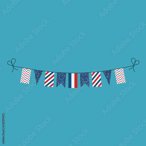 Decorations bunting flags for France national day holiday in flat design. Independence day or National day holiday concept.