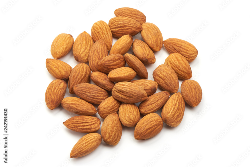 Almond. Almond nuts, close-up isolated on a white background Almond. Almond nuts, close-up isolated on a white background