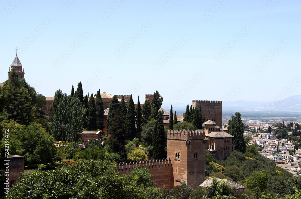 Ancient towers of the Alcazaba fortress in Alhambra. Granada