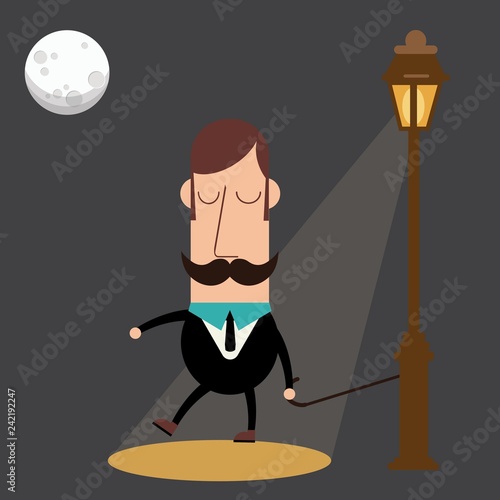 Vector vintage character senior man with walking stick 