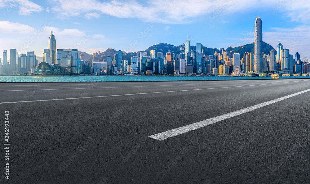 Air highway asphalt road and office building of commercial building in modern city Air highway asphalt road and office building of commercial building in modern city