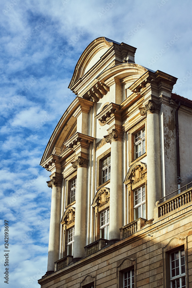The fragment of the neo-Baroque  house's facade in Poznan.