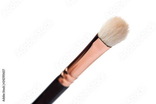 make up brush, eye shadows blusher isolated on white background