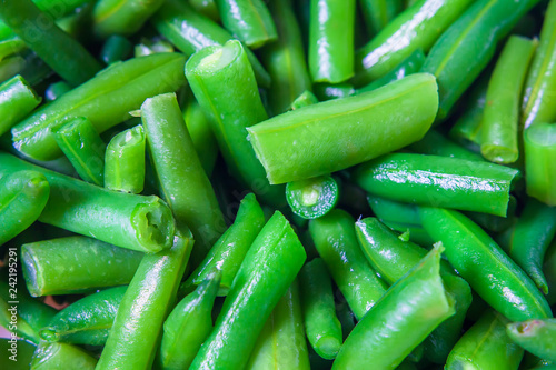 Slices of fresh asparagus close up.