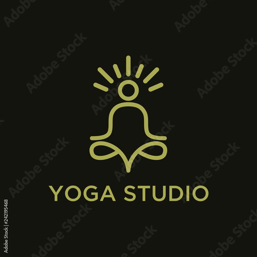 Modern vector logo in a linear style. Fitness room, spa facilities, lotus flower, Fashion and beauty. Abstract yoga human linear logo. Thread person flower balance logotype. Creative spa, guru vector 