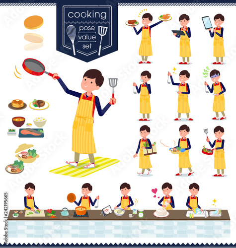 flat type Store staff red uniform men_cooking