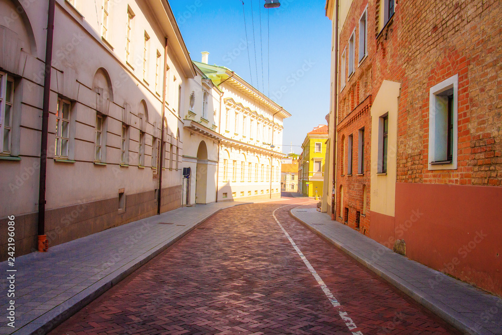 Old european street in downtown of Vilnius, Lithuania