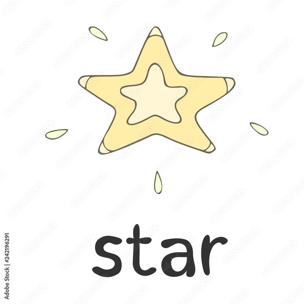 Children`s word card - english language: star, line art, cartoon  illustration, vector outline, learning, vocabulary, education Stock Vector  | Adobe Stock