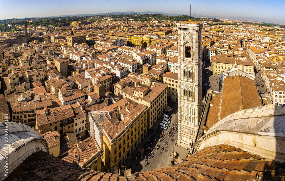 Panoramic view on the art city of Florence from the Dome of the Duomo, Tuscany - Italy