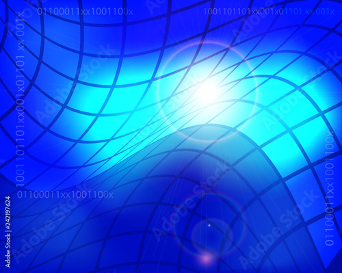 Abstract technology background with blue glowing squares. Concept technical design.