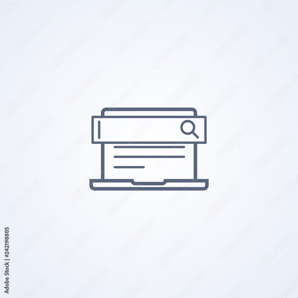 Search on laptop, vector best gray line icon Search on laptop, vector best gray line icon