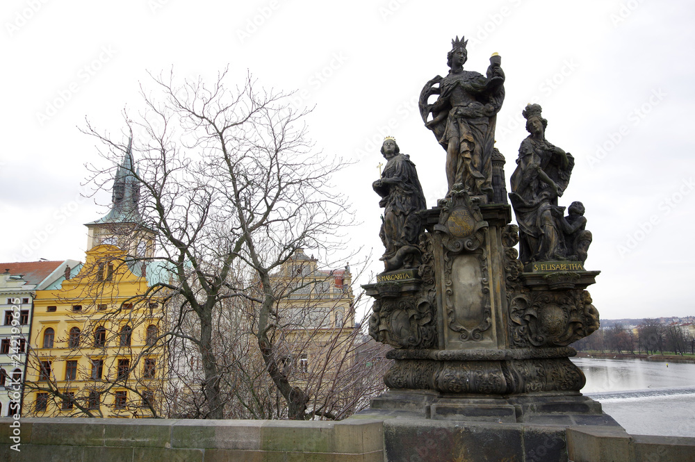 Statue of St. Barbara, St. Elizabeth and St. Margaret on Charles bridge, Prague, Czech Republic