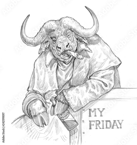 Funny drawing with Buffalo and whiskey. My friday. 