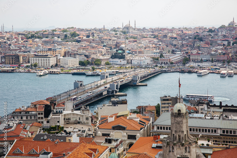 View over the city of Istanbul and the galata bridge