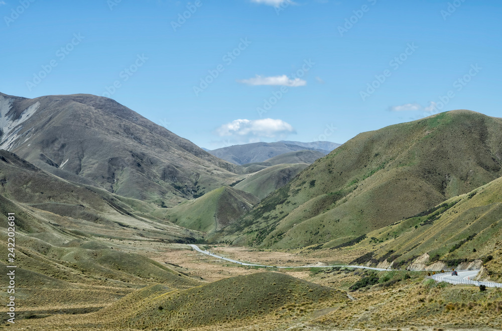 Lindis Pass View at the Highway 8, New Zealand, South Island, NZ