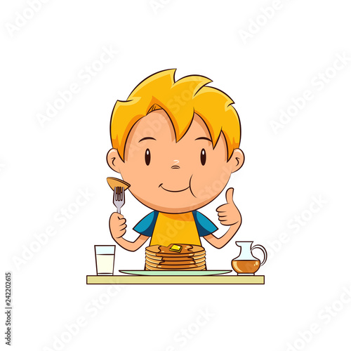Kid eating pancakes