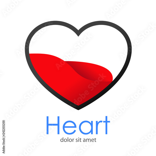 Logotipo abstracto con texto Heart con corazón lineal con liquido en color rojo