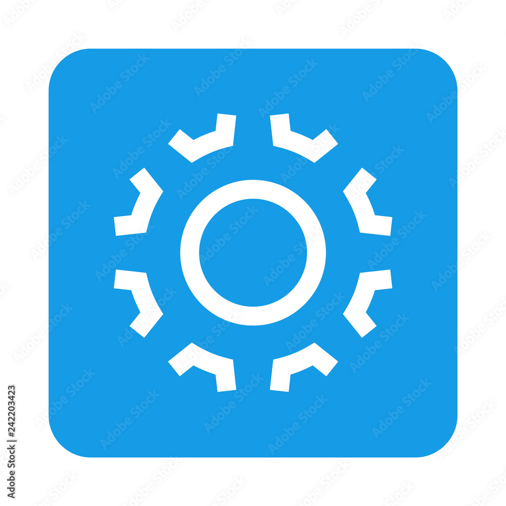 Icono plano engranaje lineal en espacio negativo en cuadrado azul Icono plano engranaje lineal en espacio negativo en cuadrado azul
