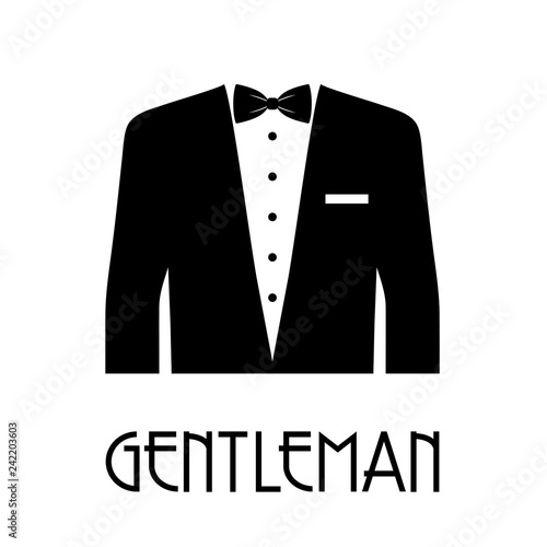 Logotipo con texto GENTLEMAN con chaqueta con corbata de lazo en color negro