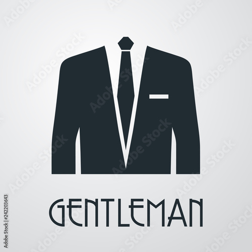 Logotipo con texto GENTLEMAN con chaqueta con corbata en fondo gris