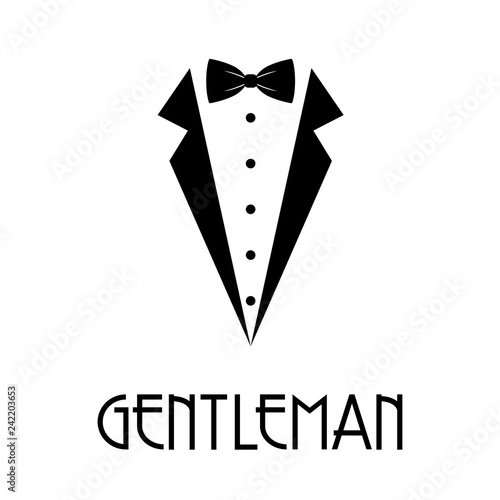 Logotipo con texto GENTLEMAN con corbata de lazo y solapas de chaqueta en color negro