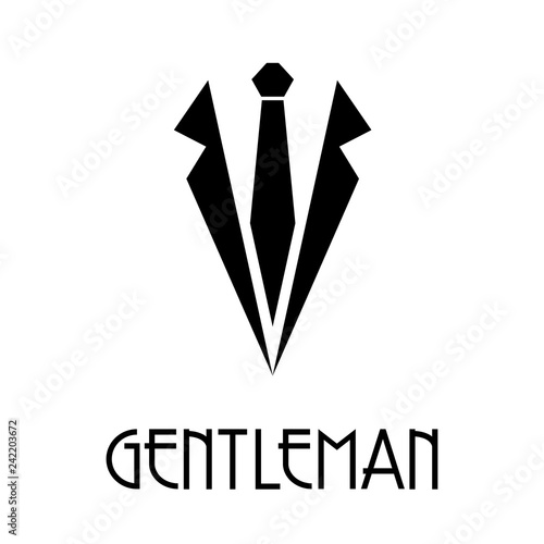 Logotipo con texto GENTLEMAN con corbata y solapas de chaqueta en color negro