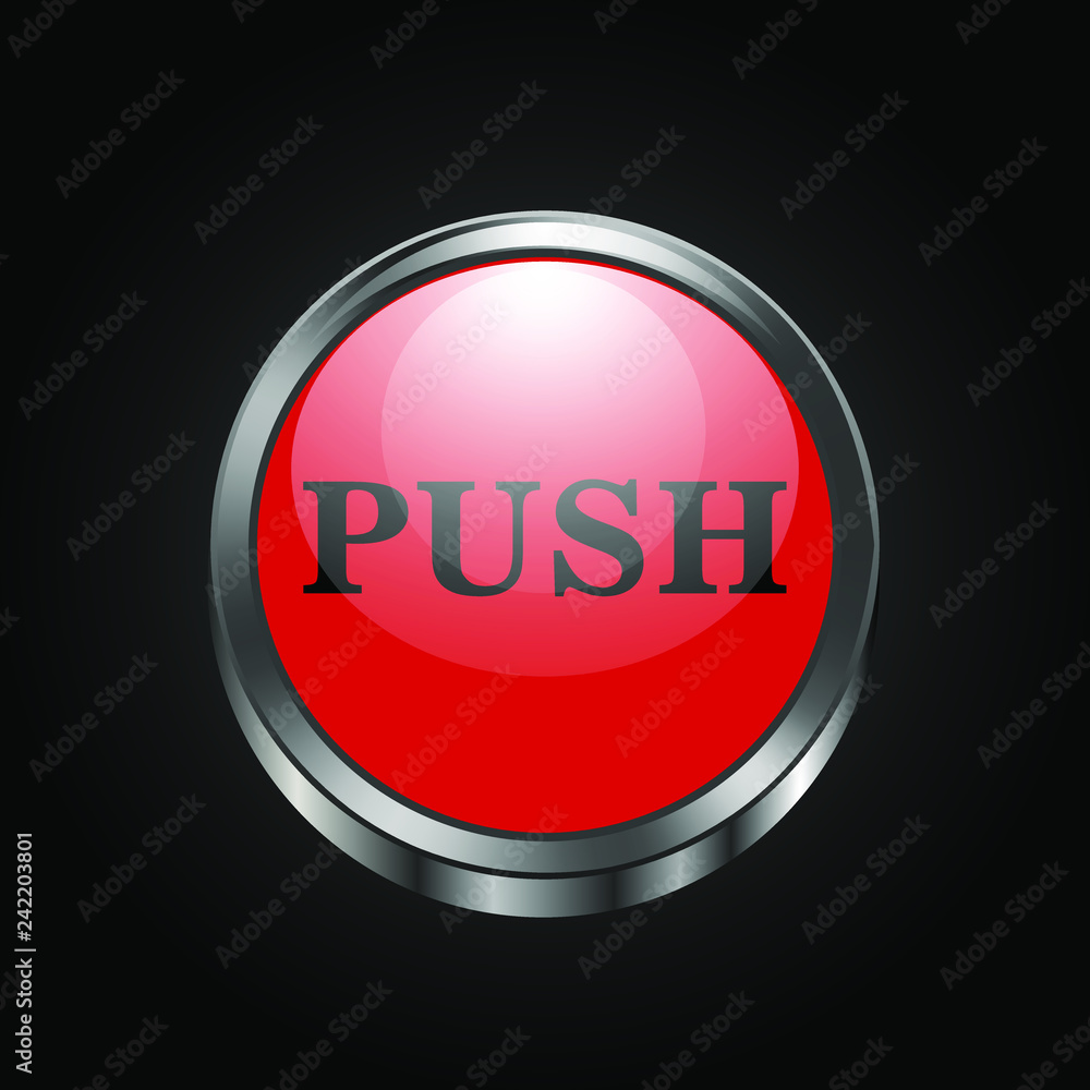 Vector image of red push button on black background Vector image of red push button on black background