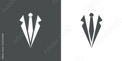 Icono plano con corbata y solapas de chaqueta en gris y blanco photo