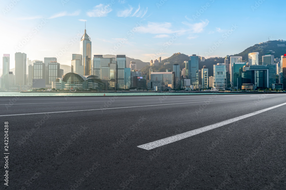 Air highway asphalt road and office building of commercial building in modern city Air highway asphalt road and office building of commercial building in modern city