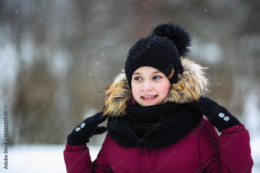 Teen girl standing outdoor at winter. Teen girl standing outdoor at winter.