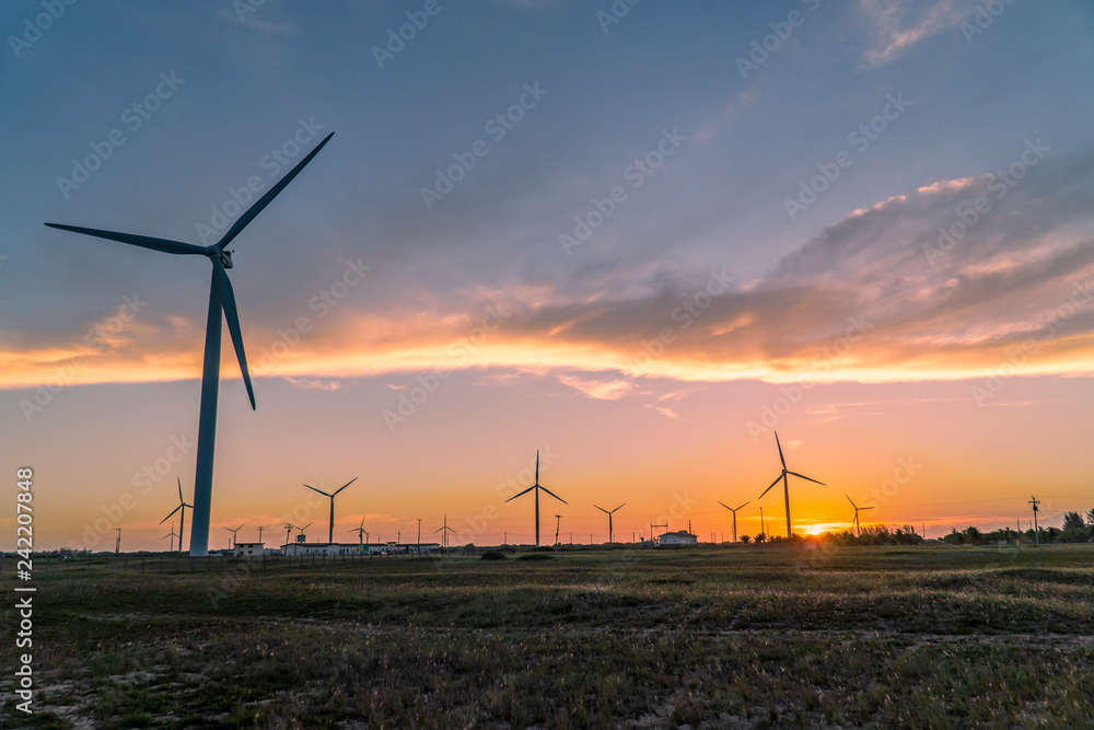 Obraz premium Windmills at sunset in Brazil
