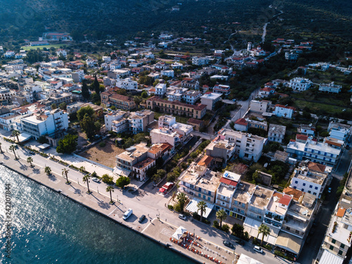 Aerial view of the roofs houses on Methana harbor, Greece.