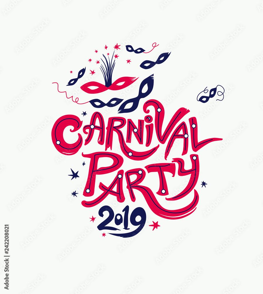 custom made wallpaper toronto digitalCarnival Party 2019. Title with Masks, ribbons and stars. Vector themed logo Carnival 2019.