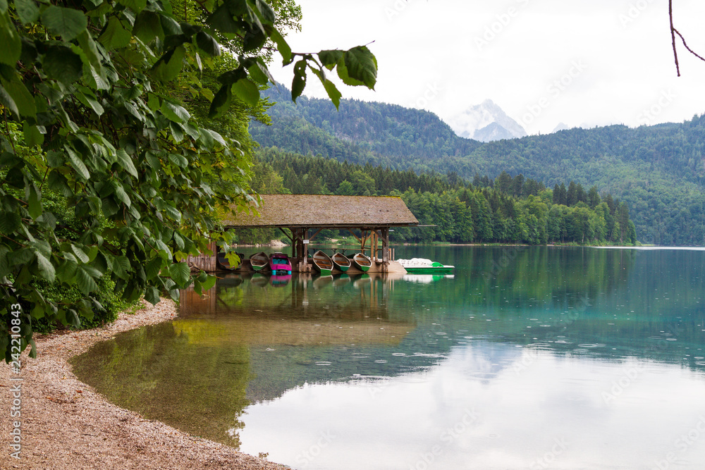 Boathouse in the mountain lake