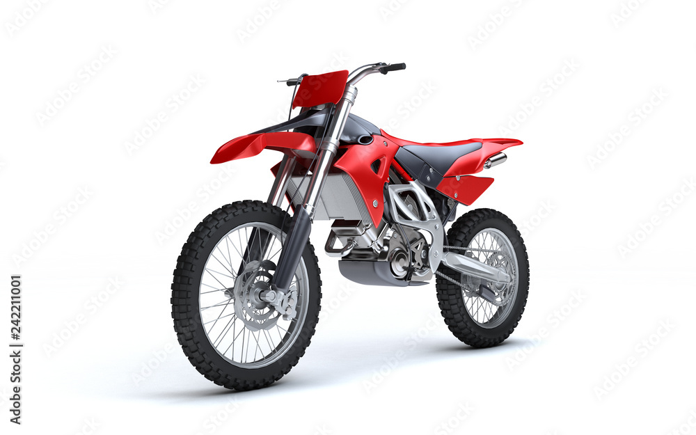 3D illustration of red glossy sports motorcycle isolated on white background. Perspective. Left side view 3D illustration of red glossy sports motorcycle isolated on white background. Perspective. Left side view