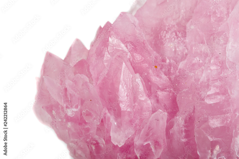Macro mineral stone Rose quartz on white background - obrazy, fototapety, plakaty 