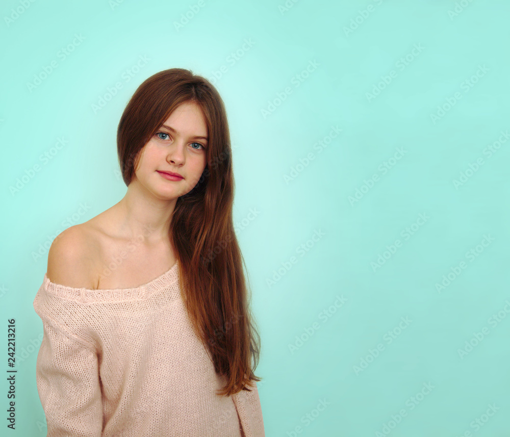 blue eyed brown haired shy girl with flowing hair blue eyed brown haired shy girl with flowing hair