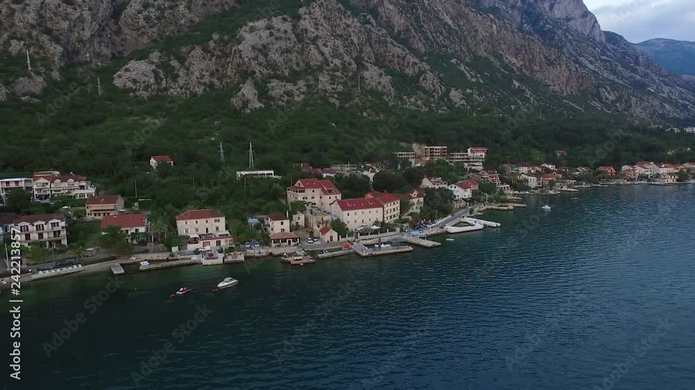 Aerial view of the city Dobrota in the Bay of Kotor Montenegro Aerial view of the city Dobrota in the Bay of Kotor Montenegro