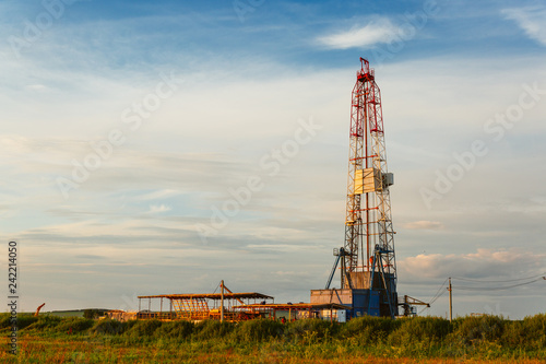 Drilling rig in oil field for drilled into subsurface in order to produced crude. Petroleum Industry