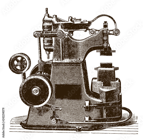 Antique hammering machine after an etching or an engraving from the 19th century