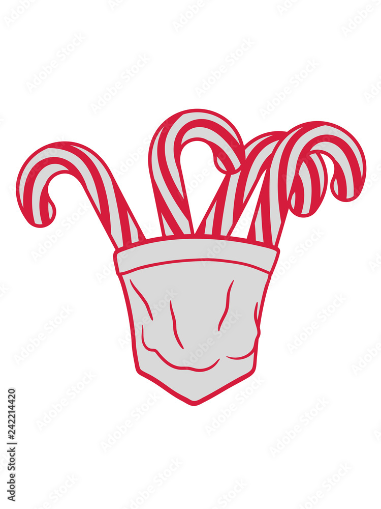 naschen weihnachten zuckerstangen süßigkeiten süßes winter geschenk weihnachtsmann nikolaus tasche brusttasche hemd comic cartoon lustig clipart design