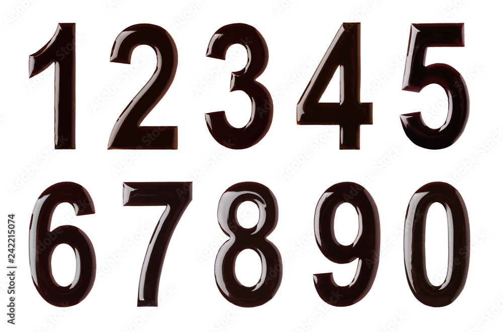 Chocolate numbers on white background. Creative collage Chocolate numbers on white background. Creative collage