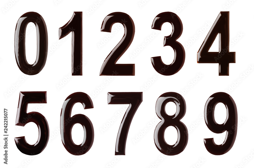 Chocolate numbers on white background. Creative collage Chocolate numbers on white background. Creative collage