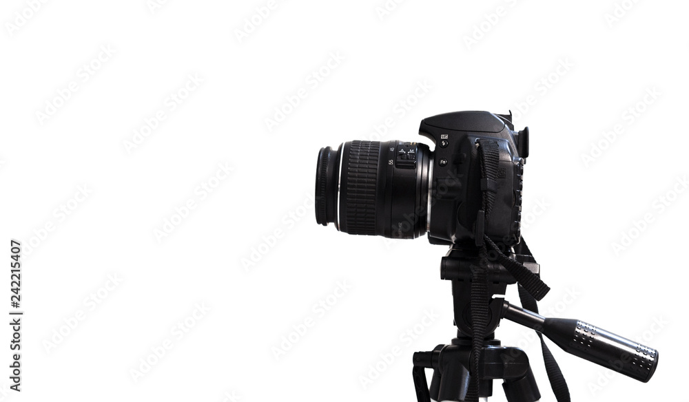 tripod on dslr camera and isolated white background