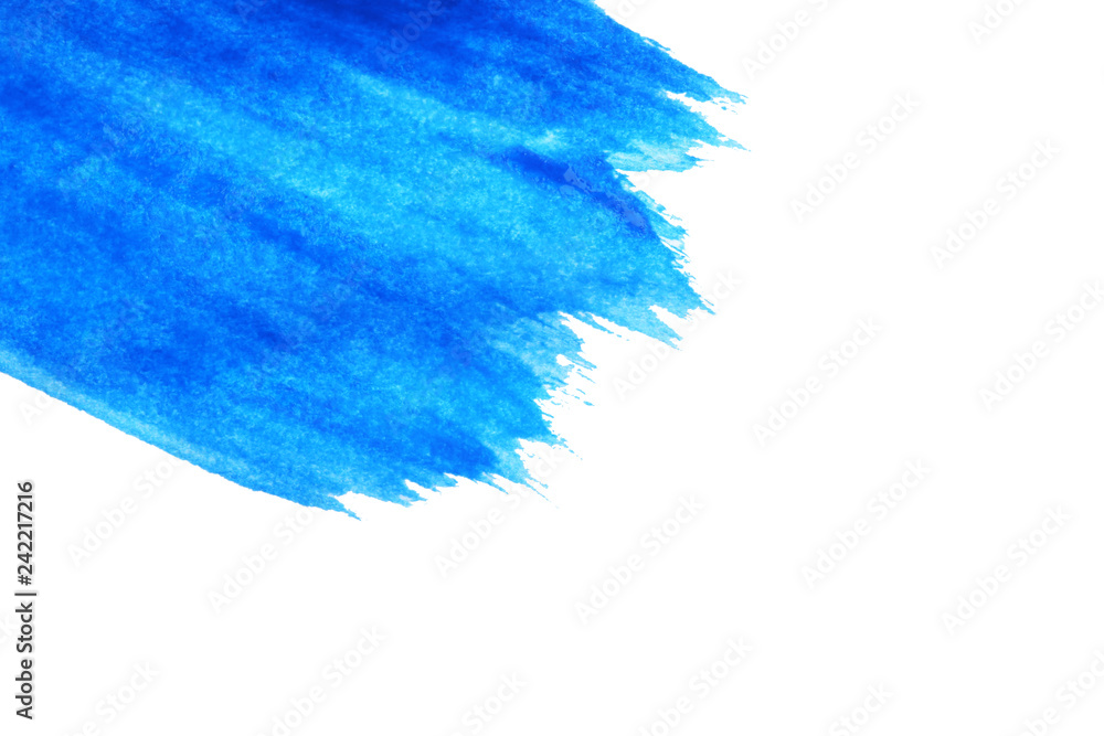 Fototapeta premium Abstract brushstroke of blue paint isolated on white. Space for text