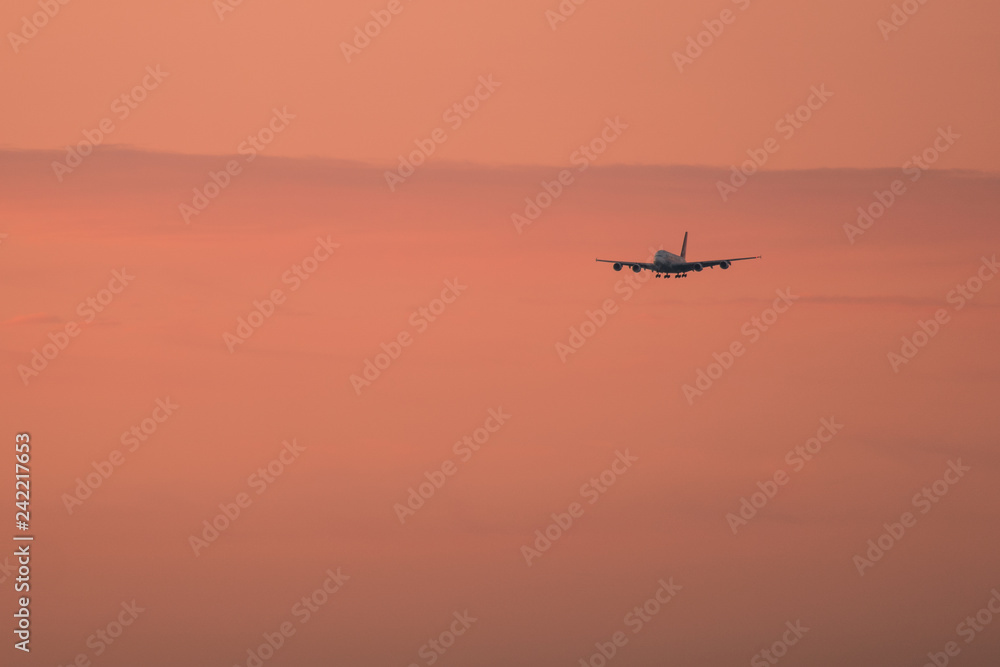 Fototapeta premium aircraft landing at sunrise
