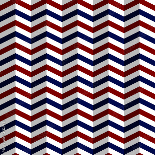 Red, White, and Blue Three Dimensional Chevron Seamless Pattern - Eye catching red, white, and navy blue chevron zigzag seamless pattern in three dimensional style